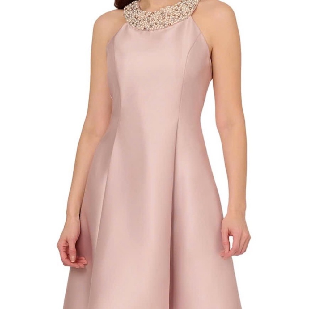 Pearl Halter Collar Mikado Dress